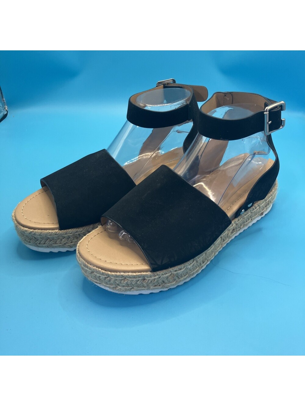 Women’s Soda Topic Espadrille Ankle Strap Comfort Sandals Black Nubuck Size 10M